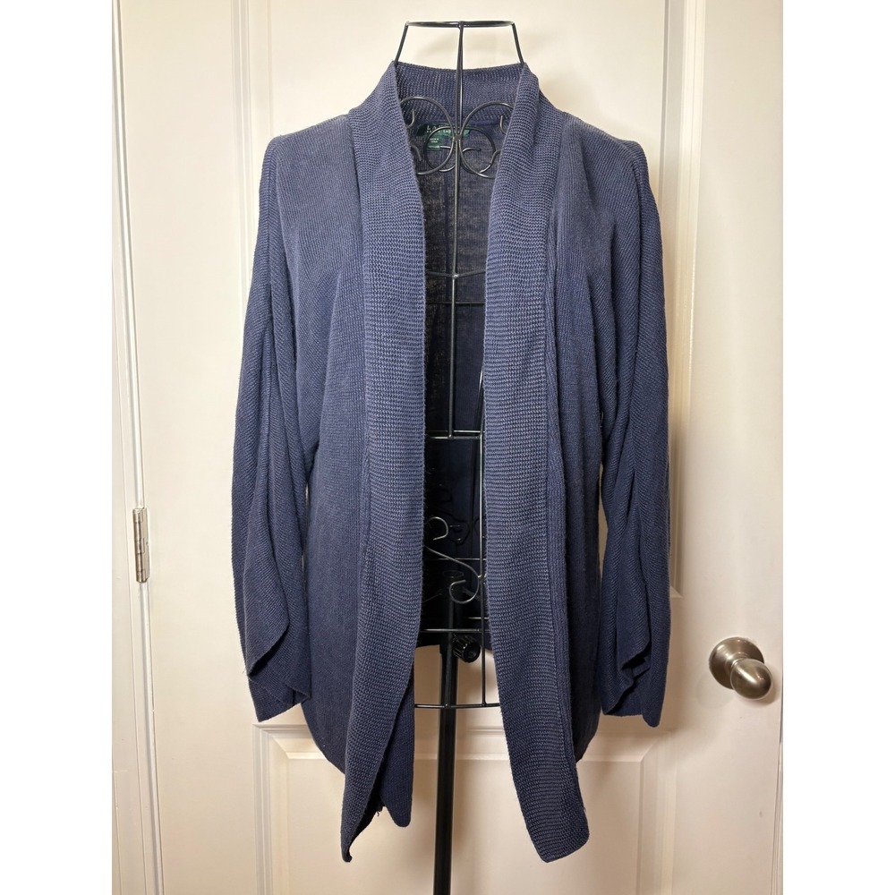 Lauren‎ Ralph Lauren Navy Blue Shawl Collar Open Front Cardigan Sweater Womens L